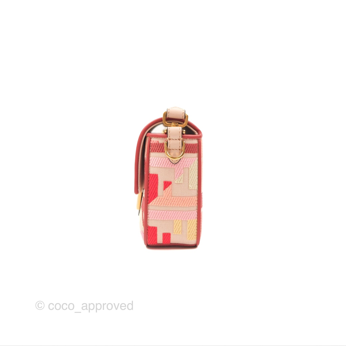 Fendi Medium Baguette Bag FF Embroidered Pink Canvas Gold Hardware