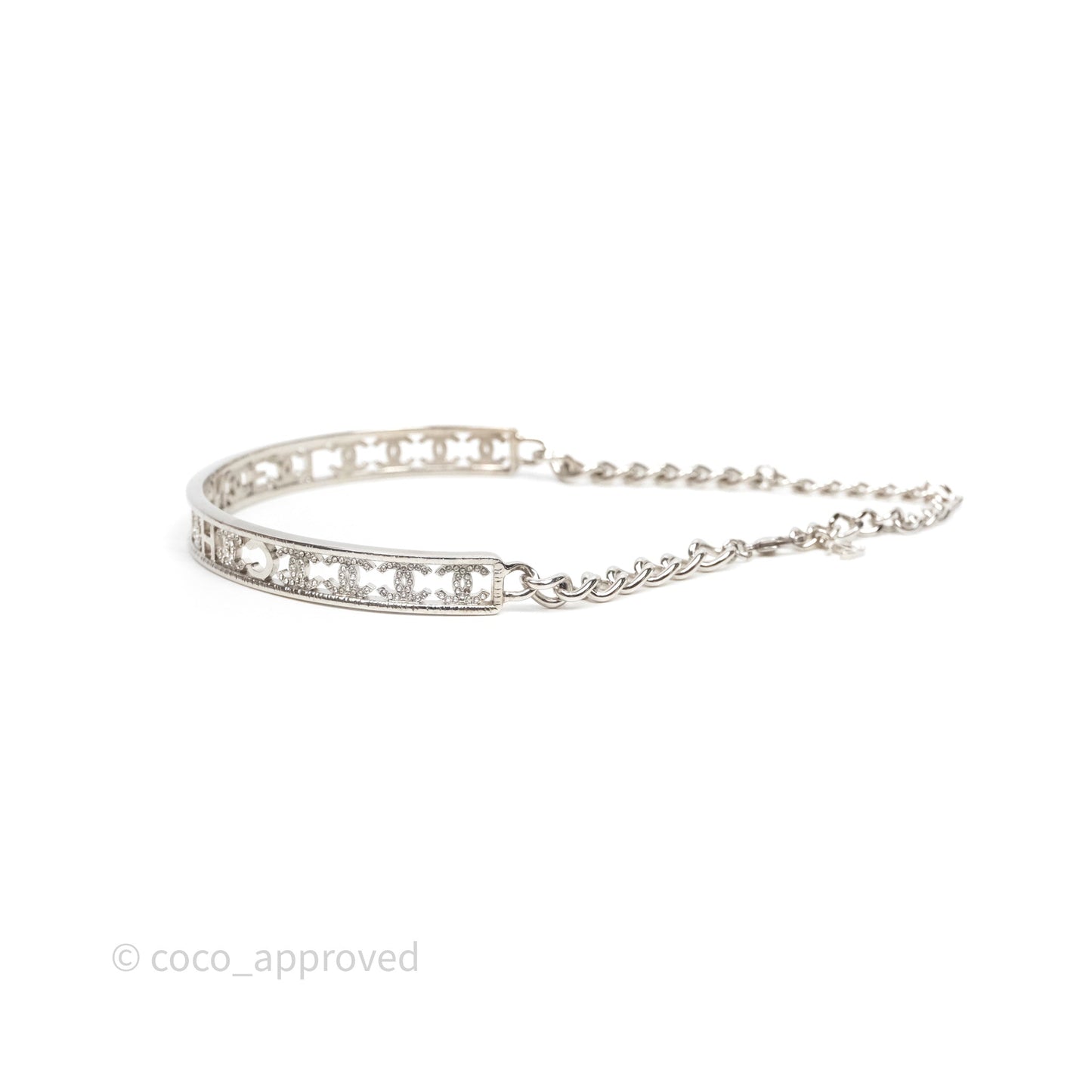 Chanel Crystal Logo Silver Chain Choker 22A