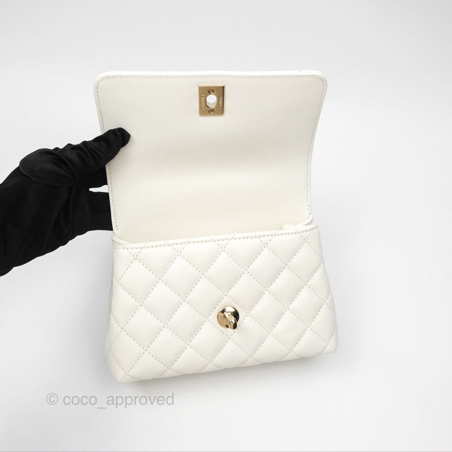 Chanel Mini Coco Handle White Caviar Gold Hardware