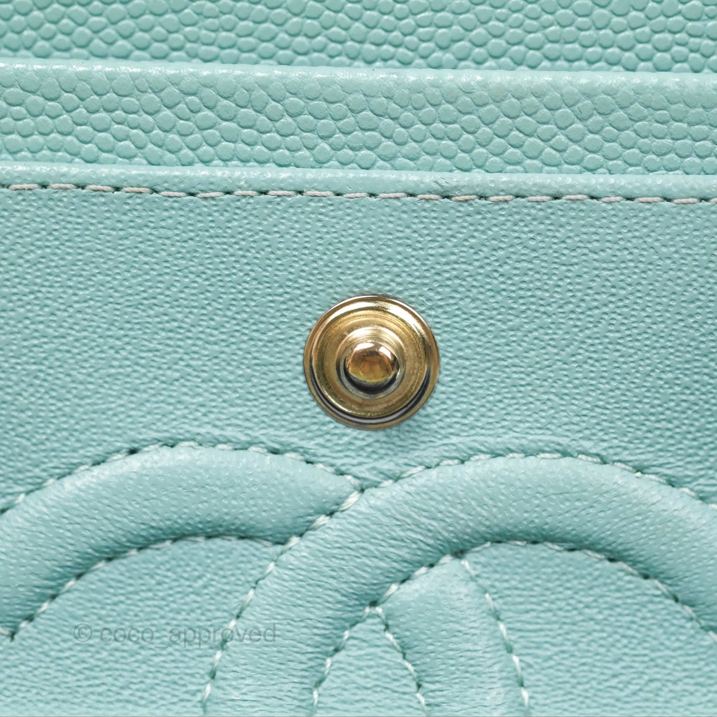 Chanel Small Classic Quilted Flap Tiffany Green Caviar Gold Hardware