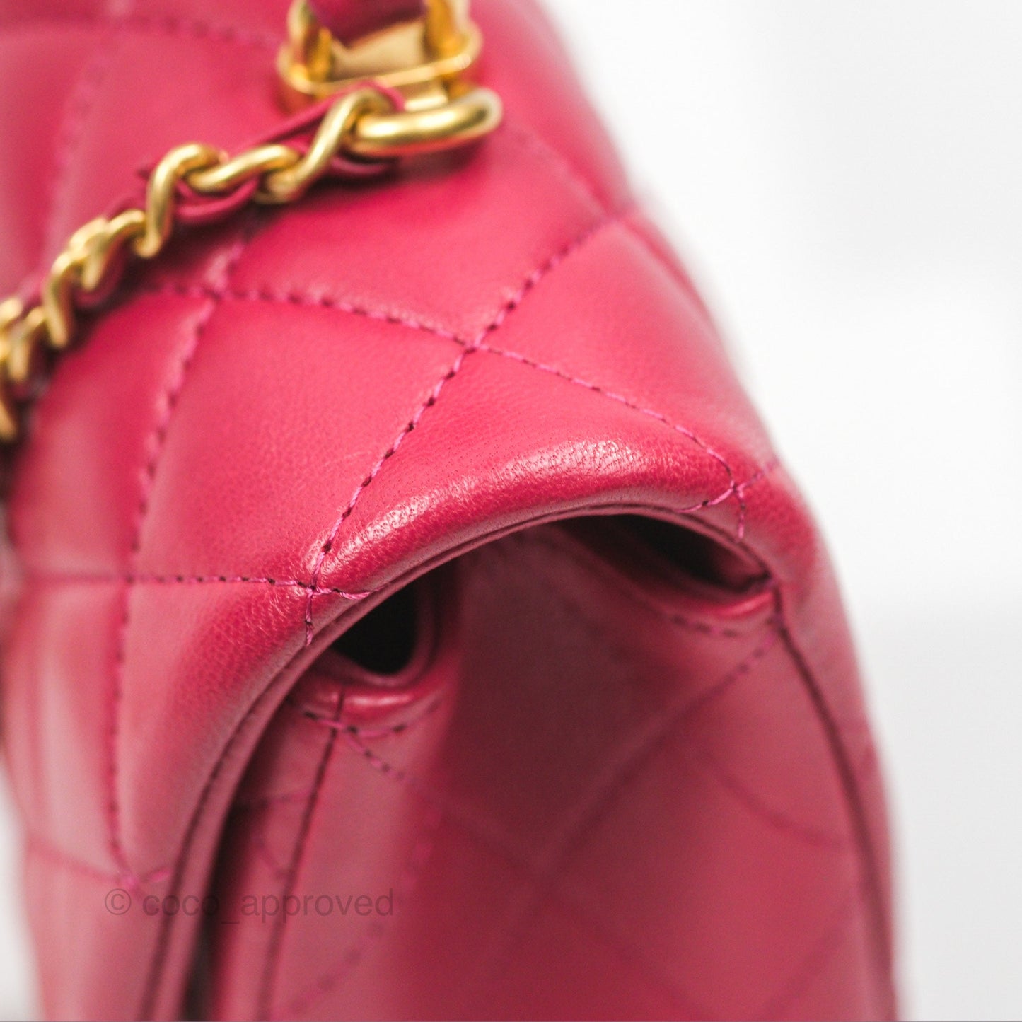 Chanel Top Handle Mini Rectangular Flap Bag Berry Red Lambskin Aged Gold Hardware