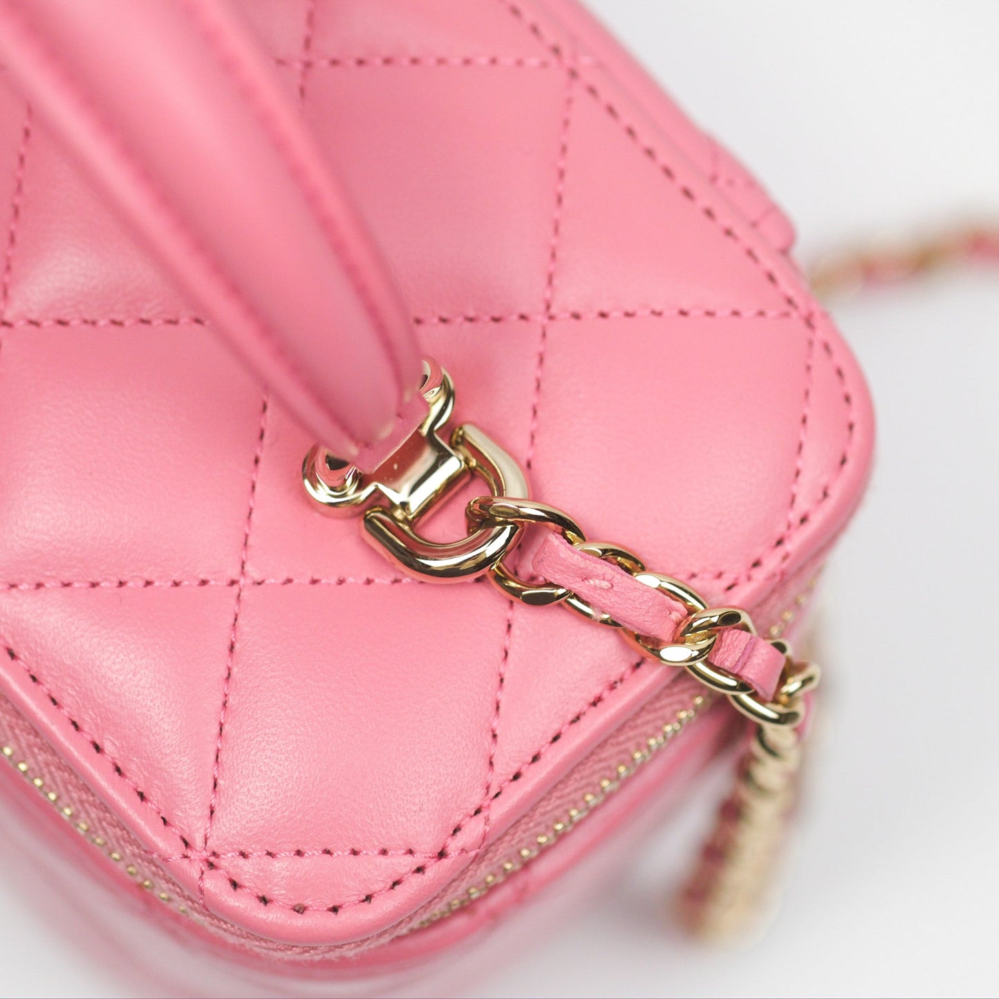 Chanel Vanity Rectangular Top Handle Pink Lambskin Gold Hardware