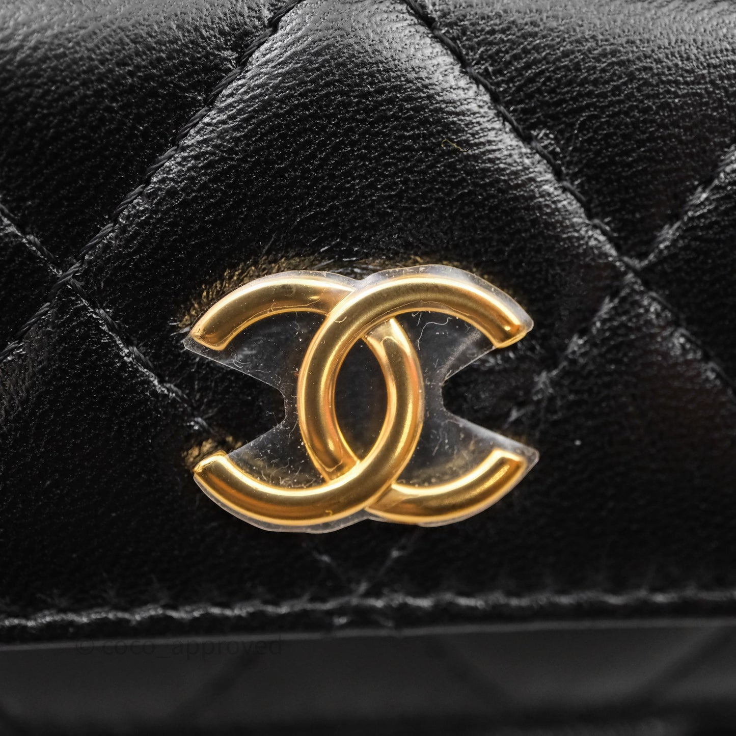 Chanel Quilted Top Handle Pocket Vanity Case Black Shiny Lambskin Bag Gold Hardware
