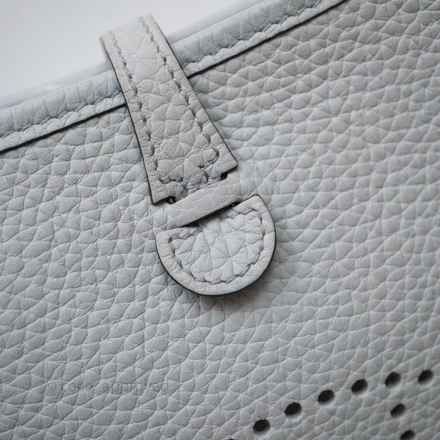 Hermès Mini Evelyne 16  Bleu Pale 08 Clemence Gold Hardware