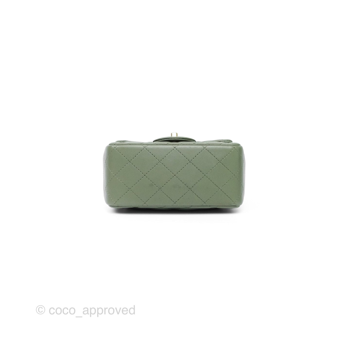 Chanel Mini Square Flap Quilted Olive Green Lambskin Gold Hardware