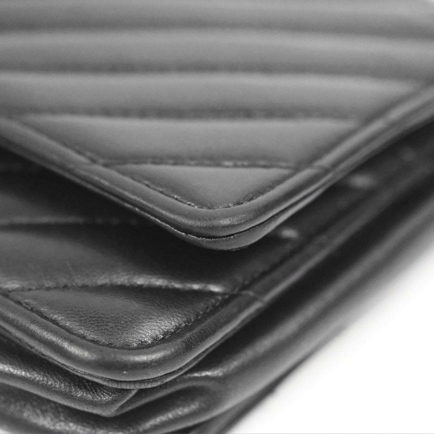 Chanel Classic Chevron Wallet on Chain WOC Black Lambskin Silver Hardware