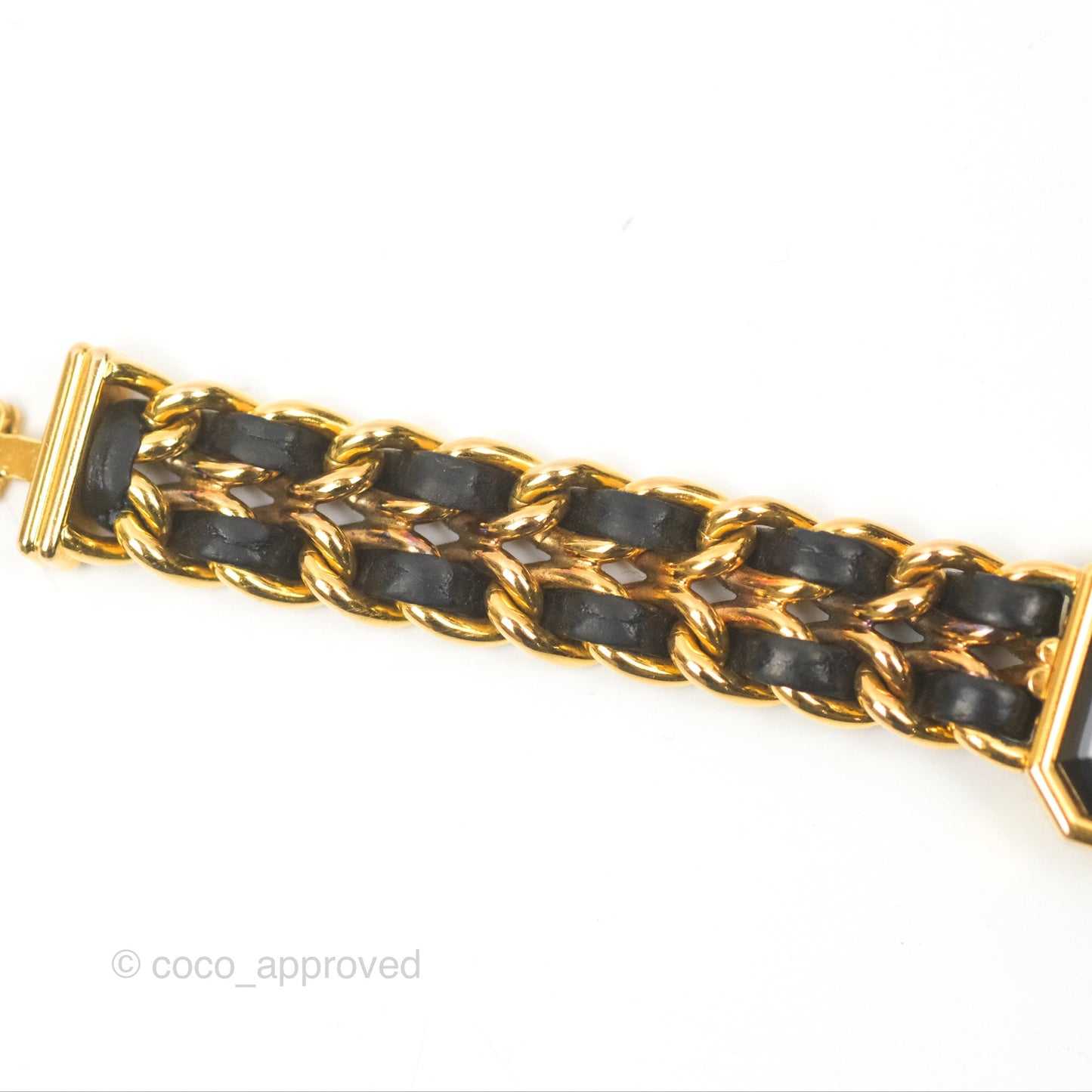 Chanel Vintage Première Watch Black Leather Gold Plated Size S