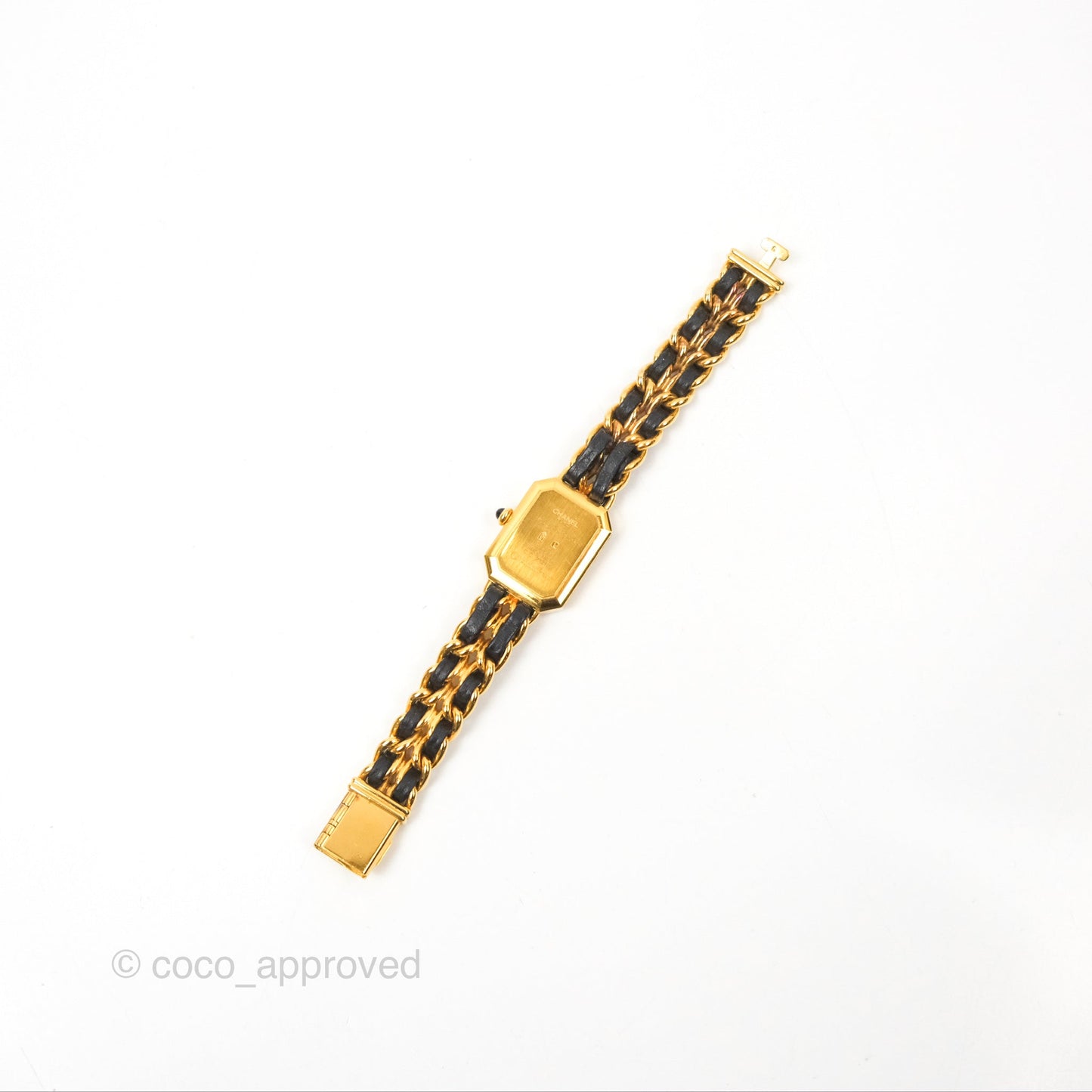 Chanel Vintage Première Watch Black Leather Gold Plated Size S