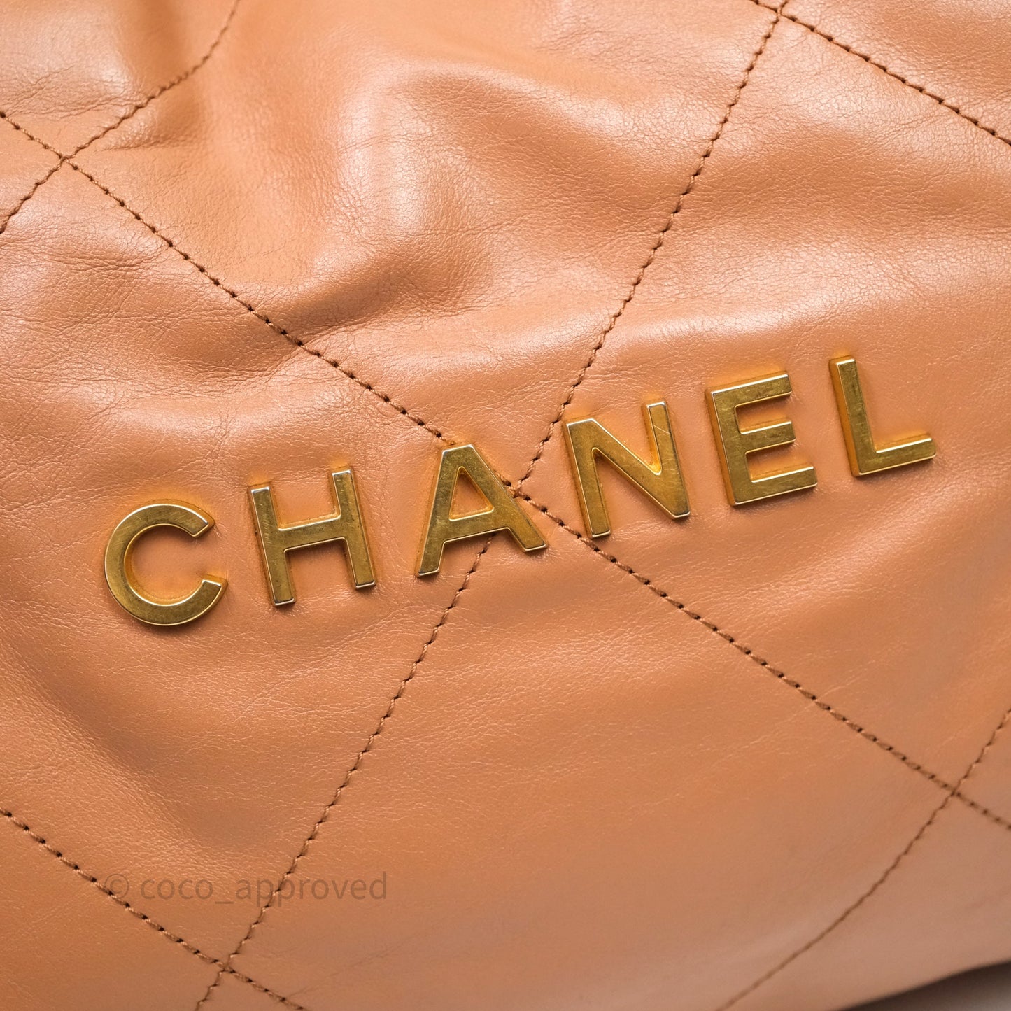 Chanel 22 Small Caramel Beige Shiny Calfskin Aged Gold Hardware