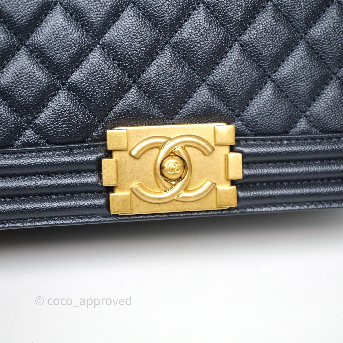 Chanel Quilted Medium Boy Dark Navy Caviar Aged Gold Hardware