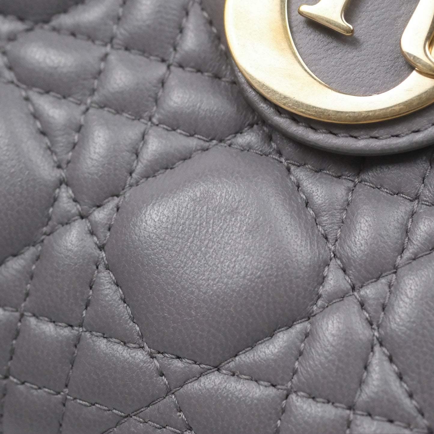 Christian Dior Mini Lady Dior Grey Lambskin Cannage Gold Hardware