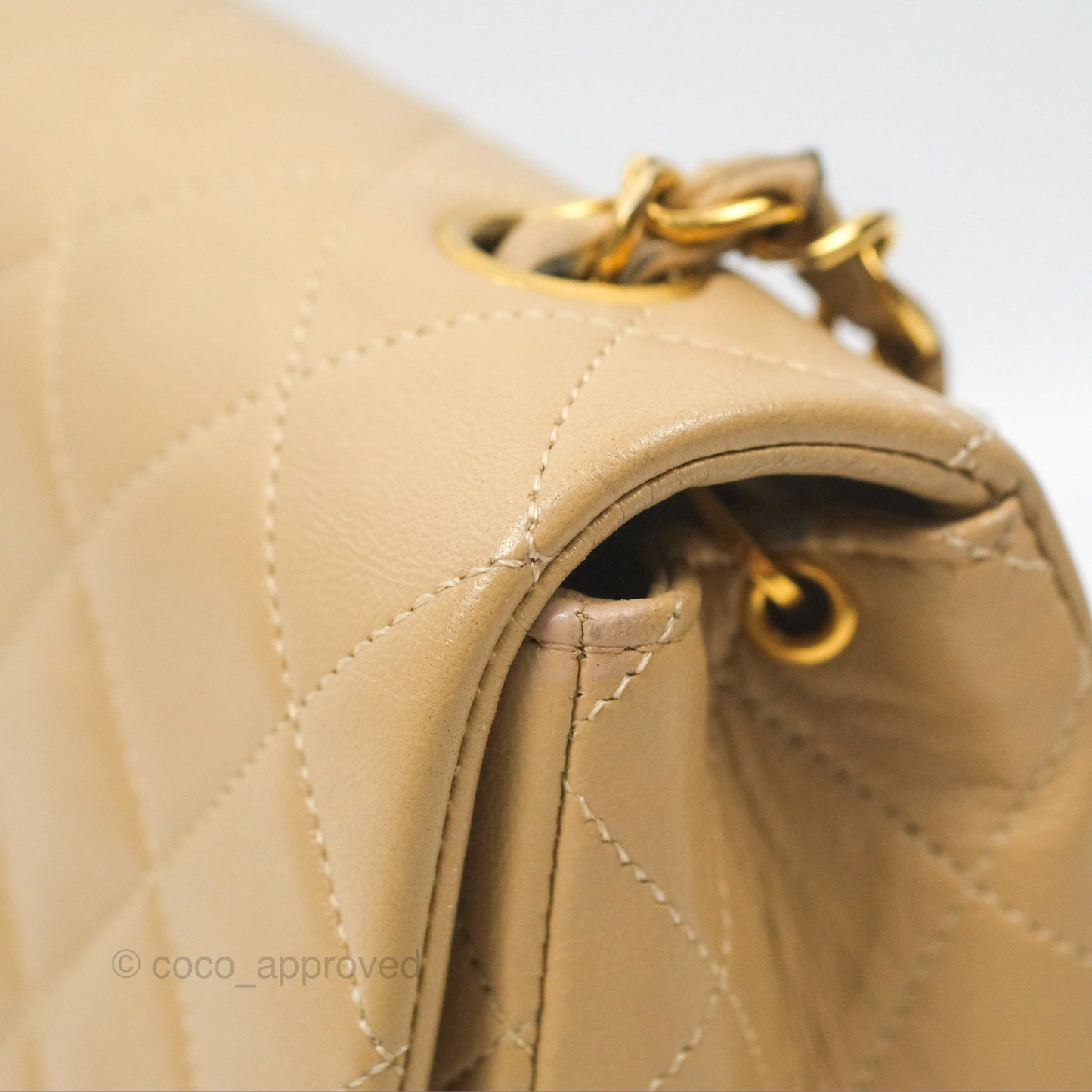 Chanel Vintage Square Flap Bag Beige Lambskin 24K Gold Hardware