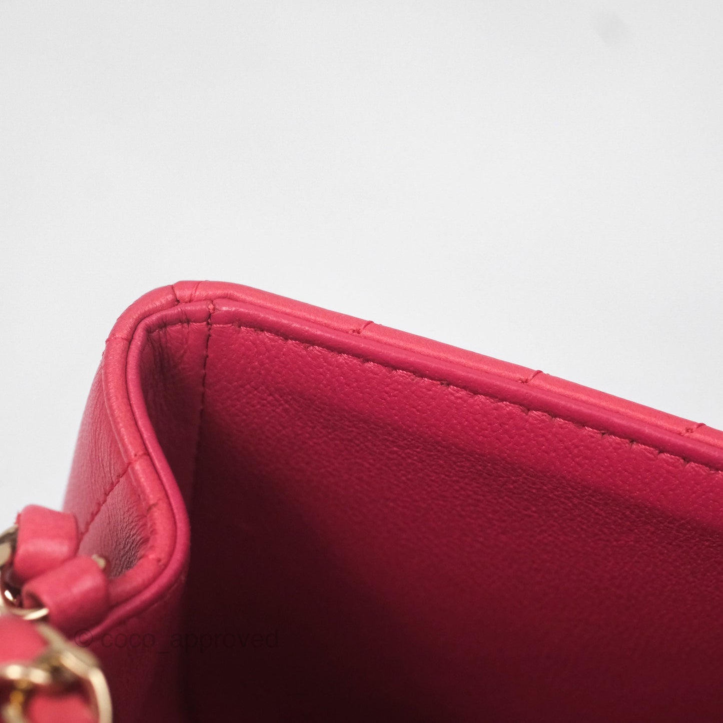 Chanel Mini Square Flap Chevron Dark Pink Lambskin Gold Hardware