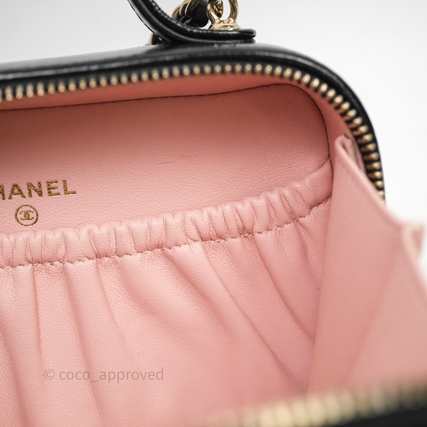 Chanel Small Top Handle Vanity Case Black Shiny Crumpled Calfskin Gold Hardware