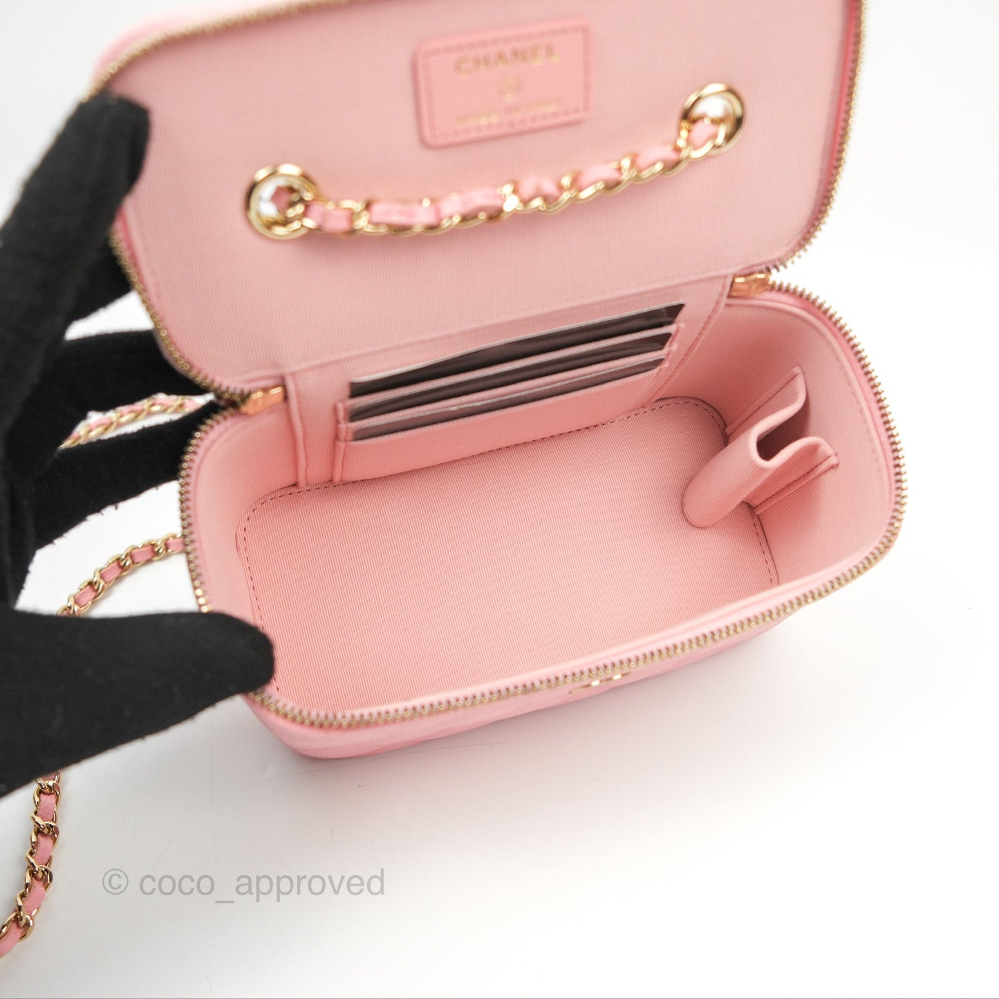 Chanel Classic Vanity With Chain Pink Caviar Gold Hardware