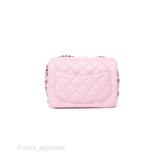 Chanel Mini Square Flap Quilted Pink Lambskin Gold Hardware