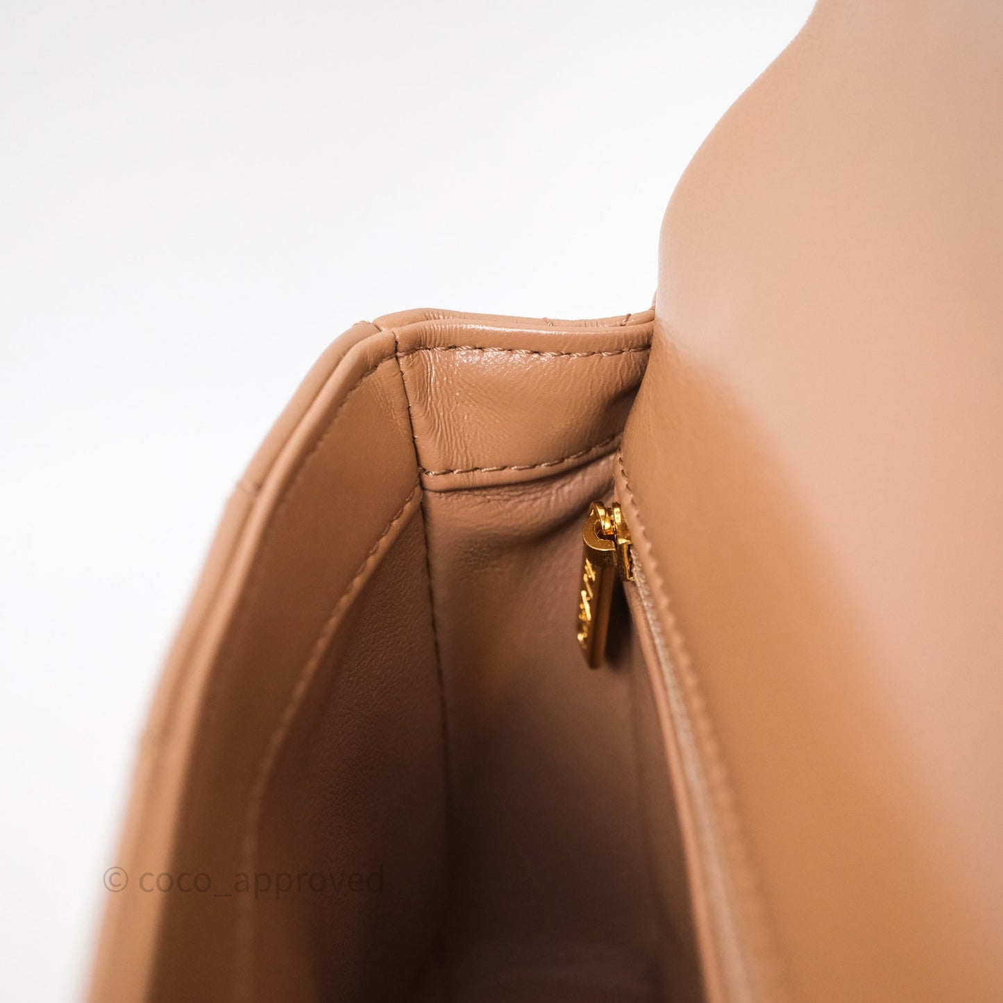 Chanel Top Handle Flap Bag Beige Lambskin Gold Hardware