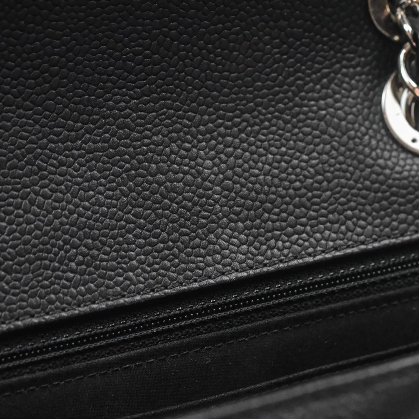 Chanel Chevron Flap Bag Black Caviar Silver Hardware