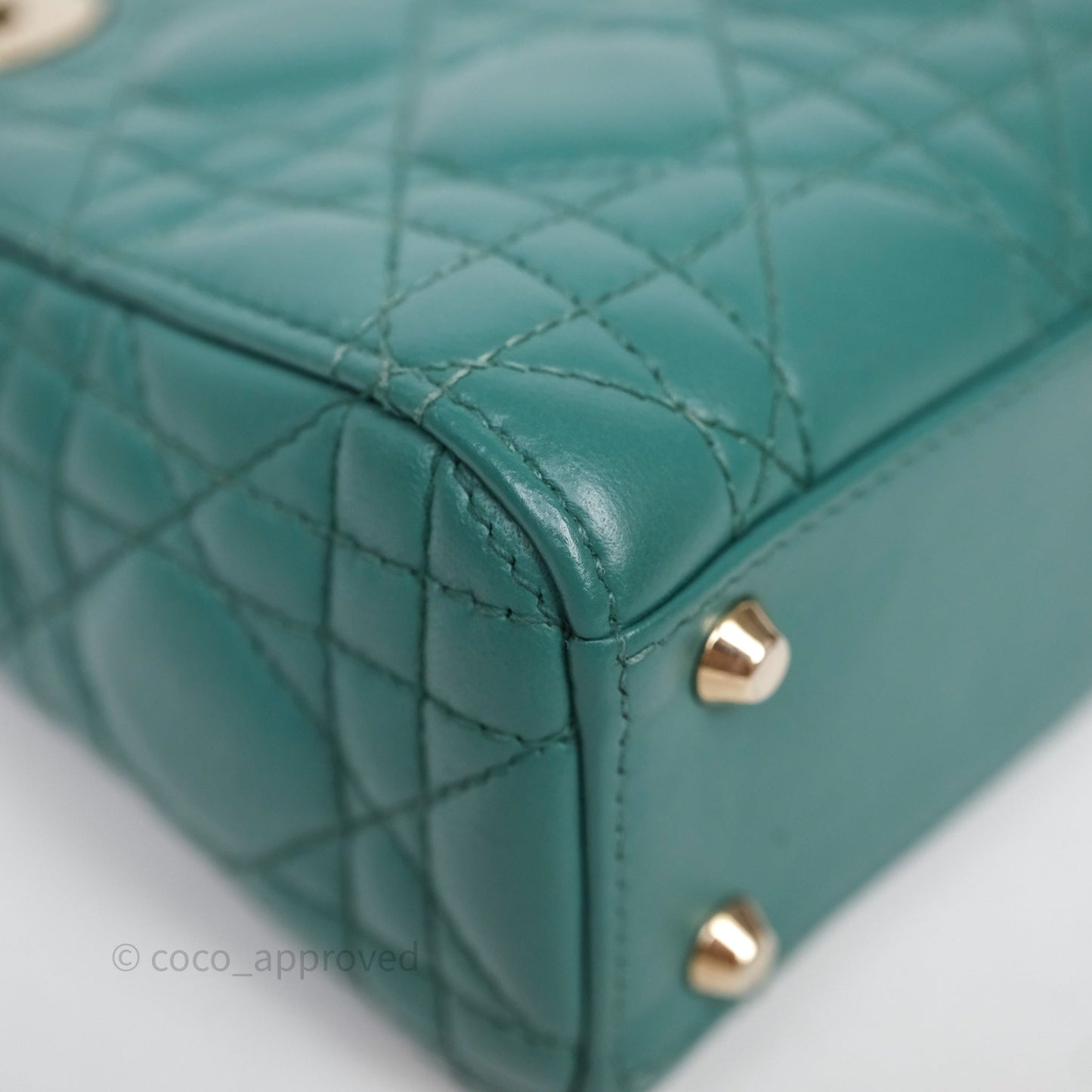 Christian Dior Mini Lady Dior Cannage Green Lambskin Gold Hardware