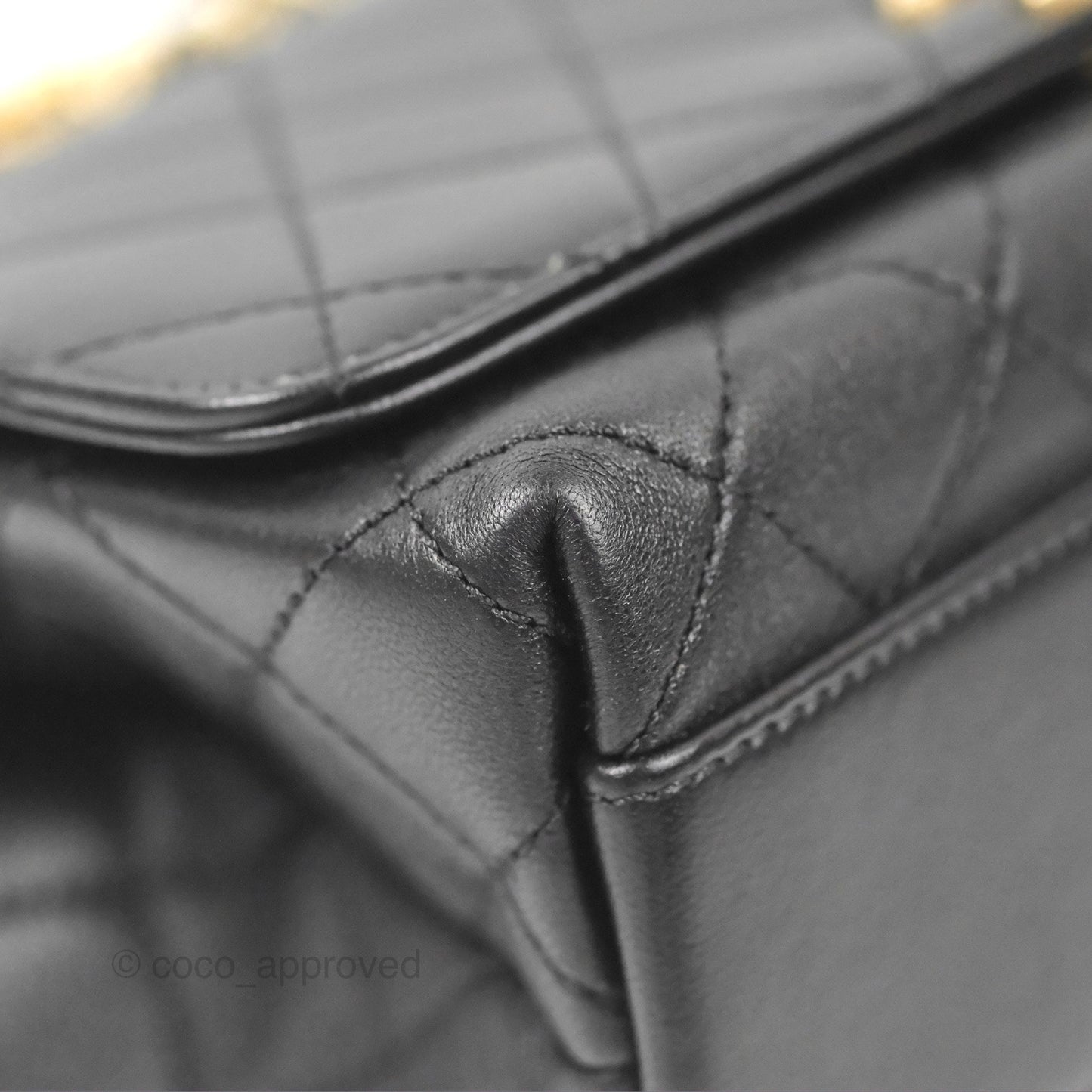 Chanel La Parisienne Top Handle Flap Bag Black Lambskin Aged Gold Hardware