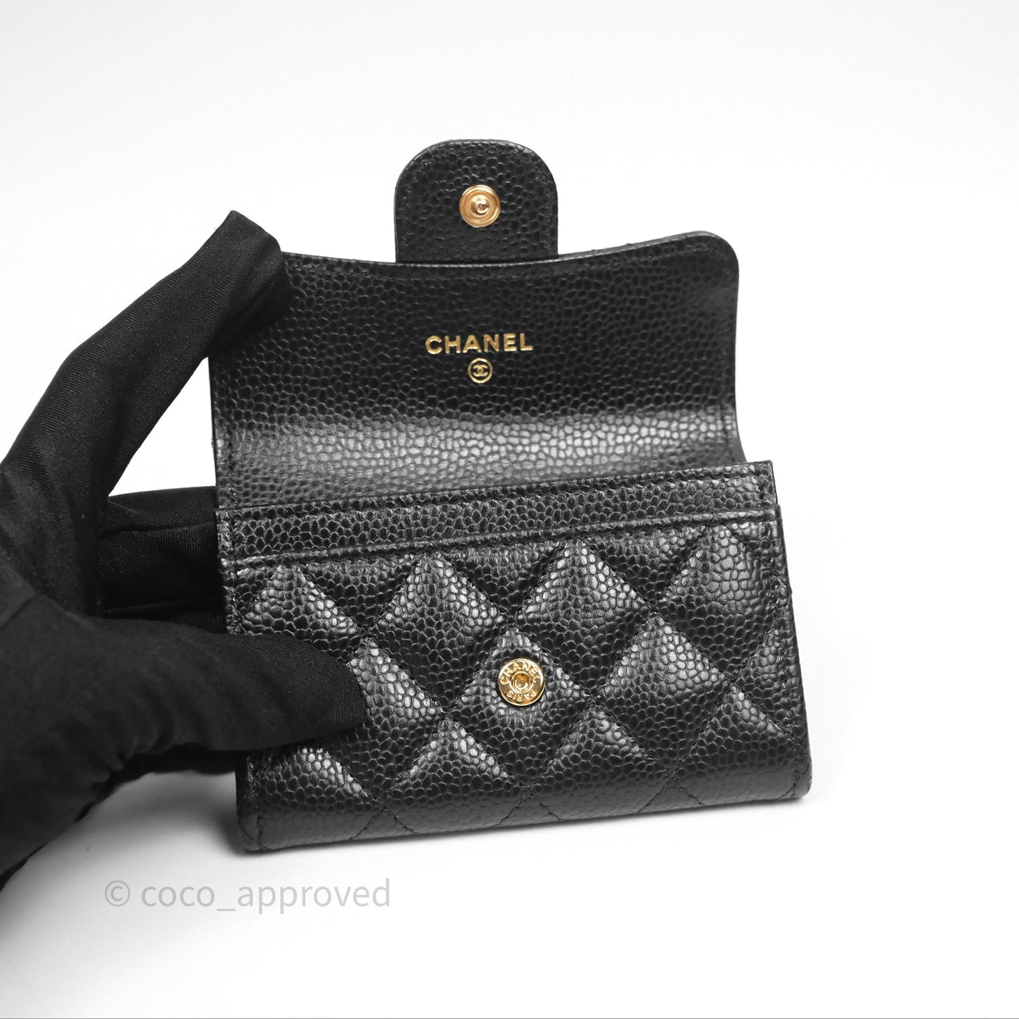 Chanel Quilted Flap Card Holder Caviar Black Gold Hardware