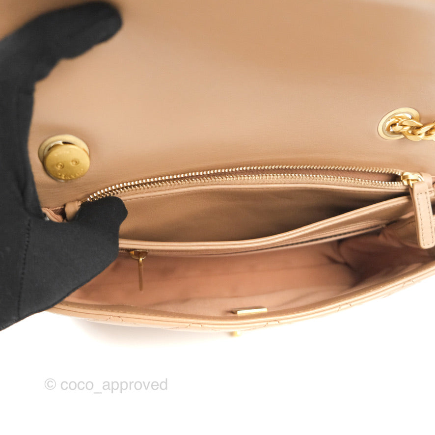 Chanel Flap Bag with Adjustable Strap Beige Lambskin Aged Gold Hardware 22K