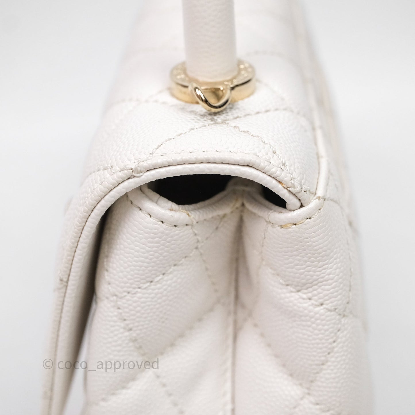 Chanel Mini Coco Handle Quilted White Caviar Gold Hardware