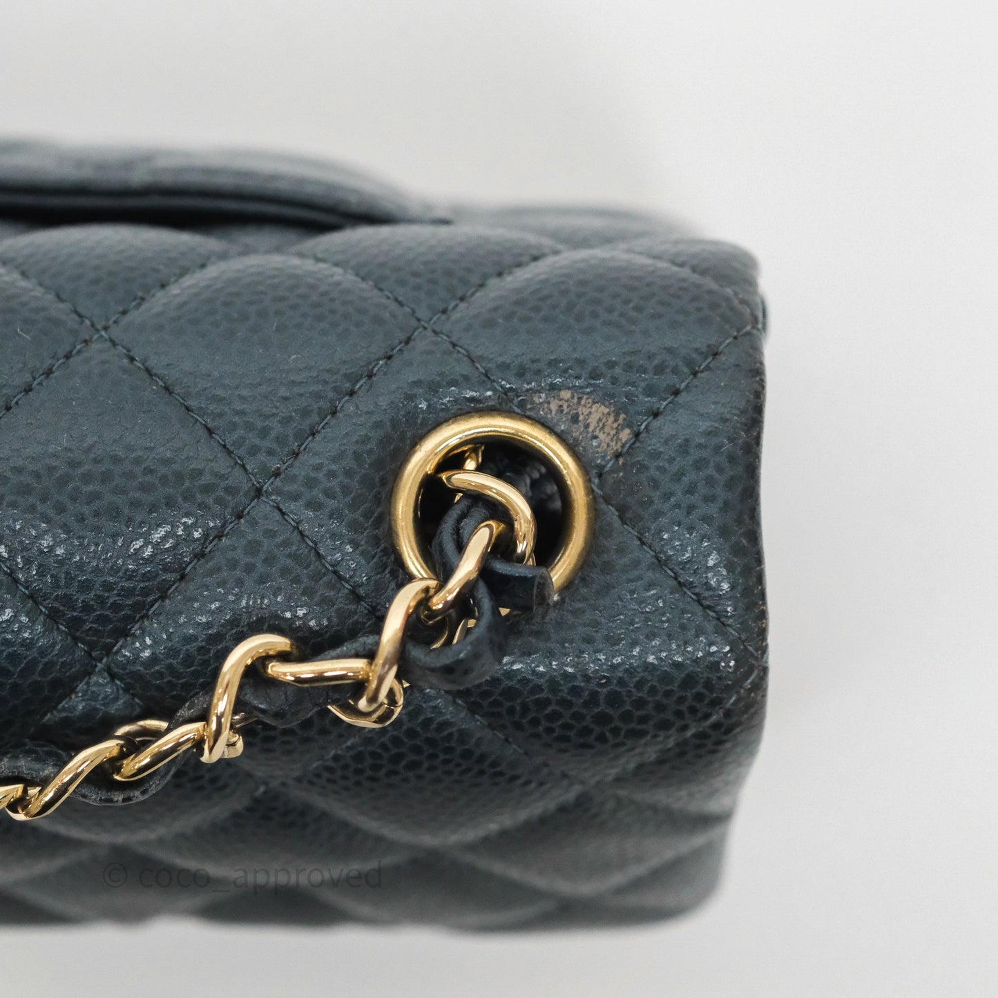 Chanel Mini Rectangular Quilted Iridescent Teal Caviar Gold Hardware