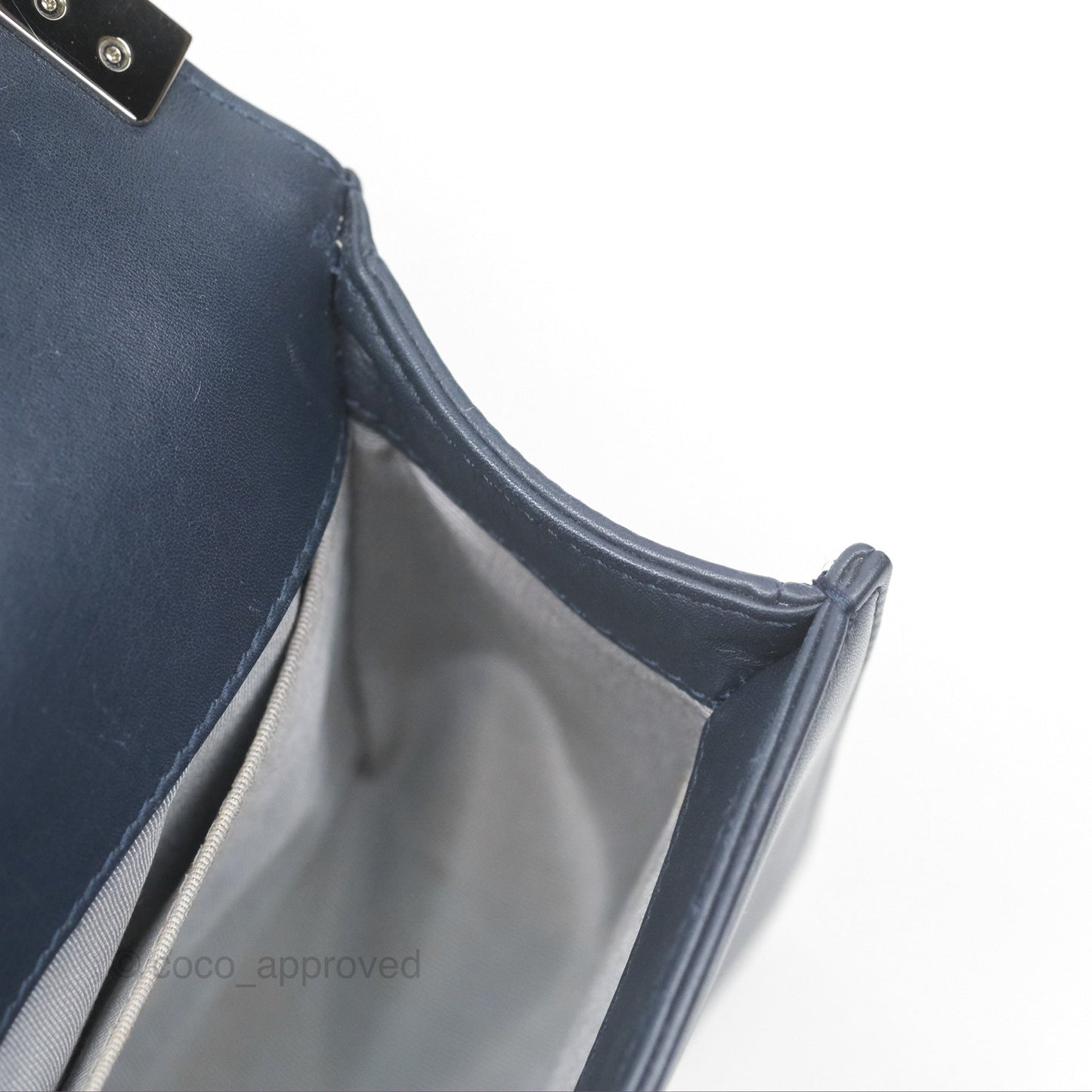 Chanel Small Chevron Boy Navy Calfskin Silver Hardware