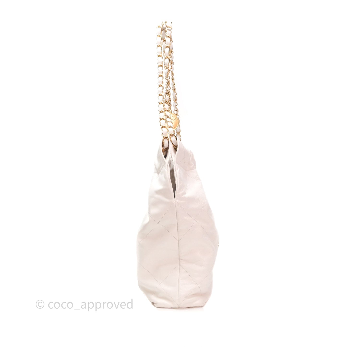 Chanel 22 Small White Shiny Calfskin Aged Gold Hardware