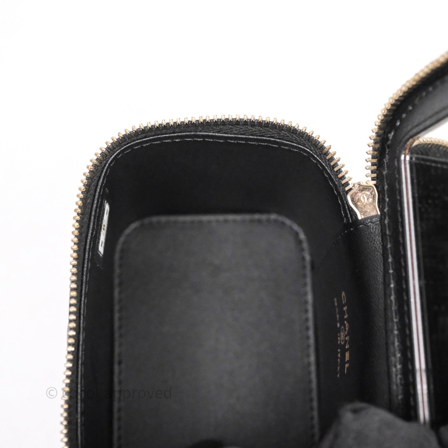 Chanel Mini Vanity With Double Chain Black Lambskin Aged Gold Hardware