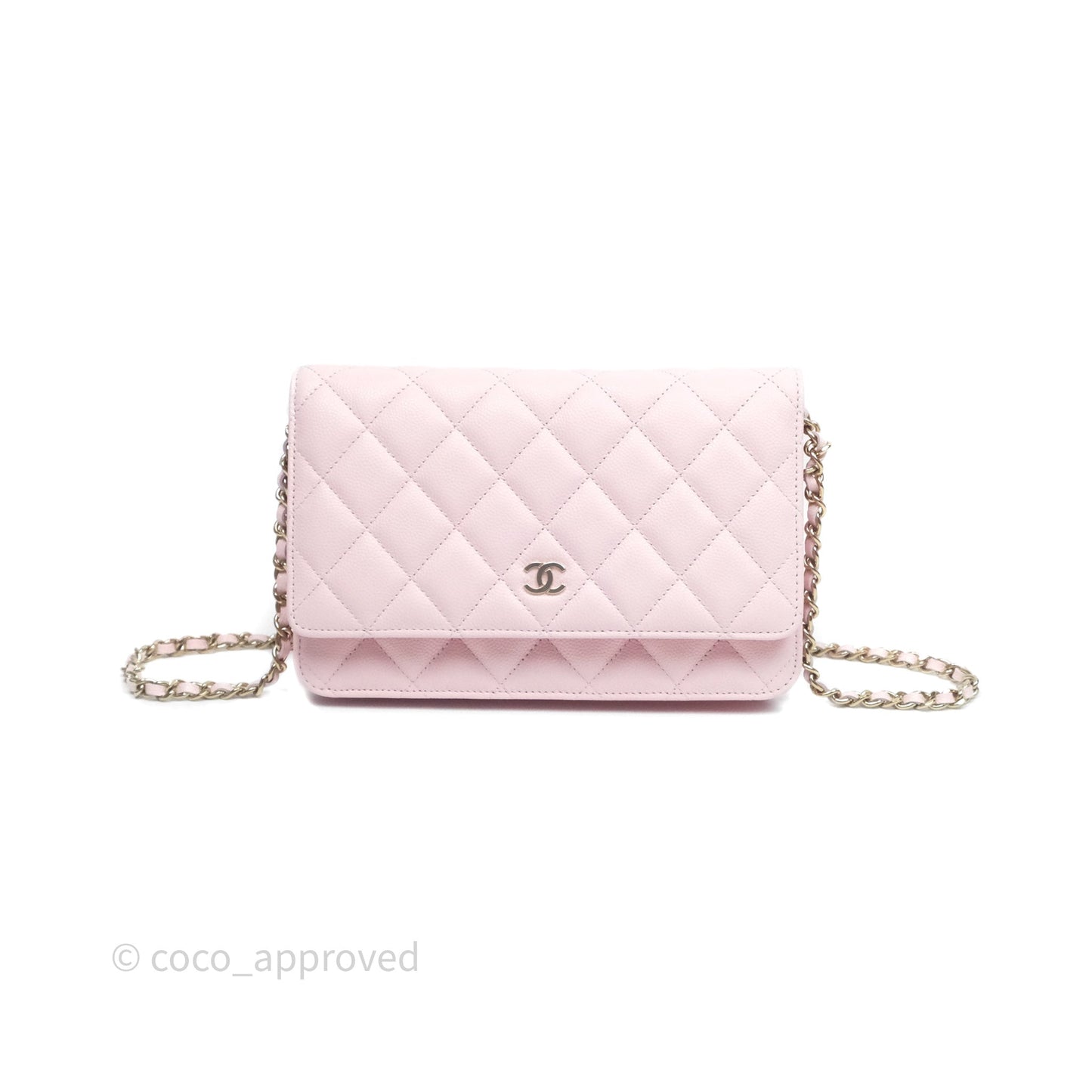 Chanel Classic Quilted Wallet on Chain WOC Light Pink Caviar Gold Hardware