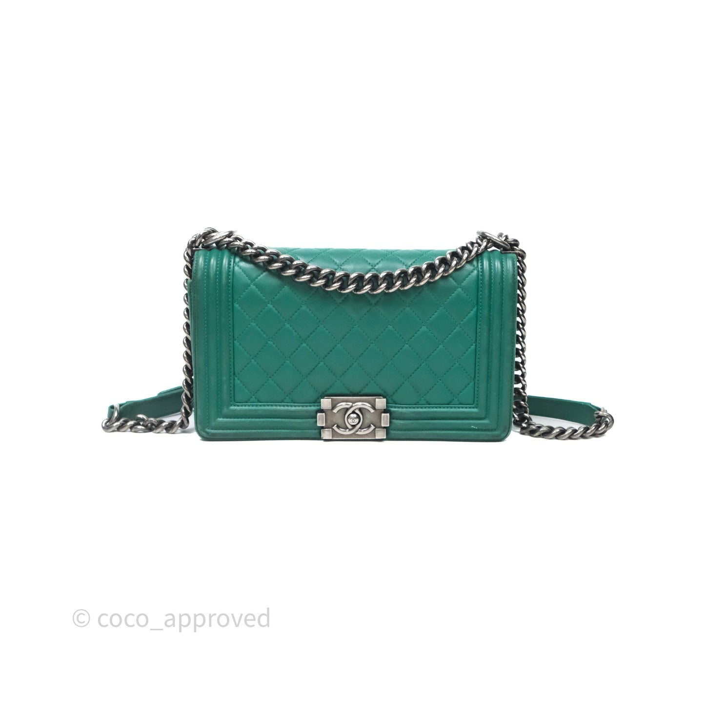 Chanel Medium Boy Quilted Green Lambskin Ruthenium Hardware