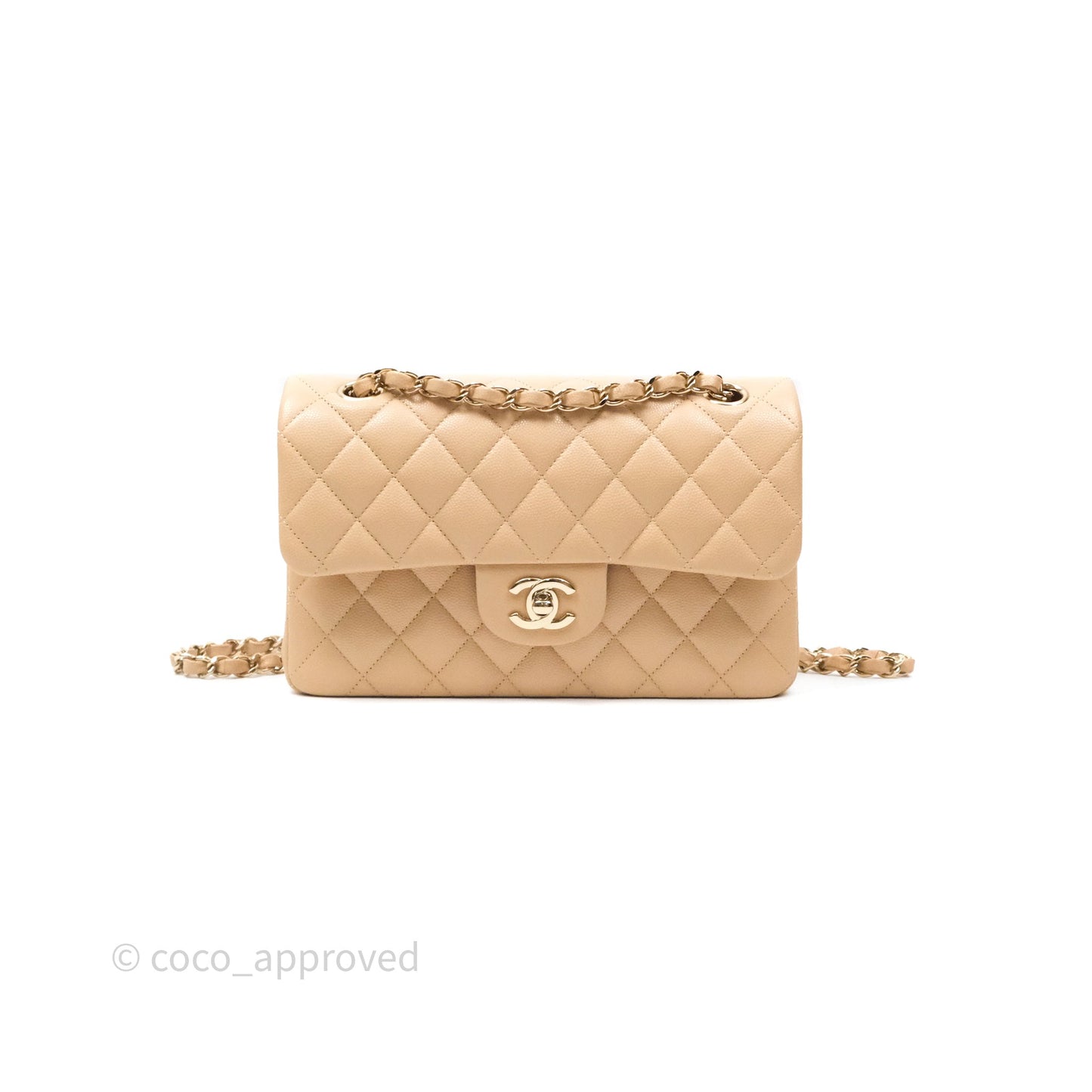 Chanel Classic Small S/M Quilted Flap Beige Caviar Gold Hardware