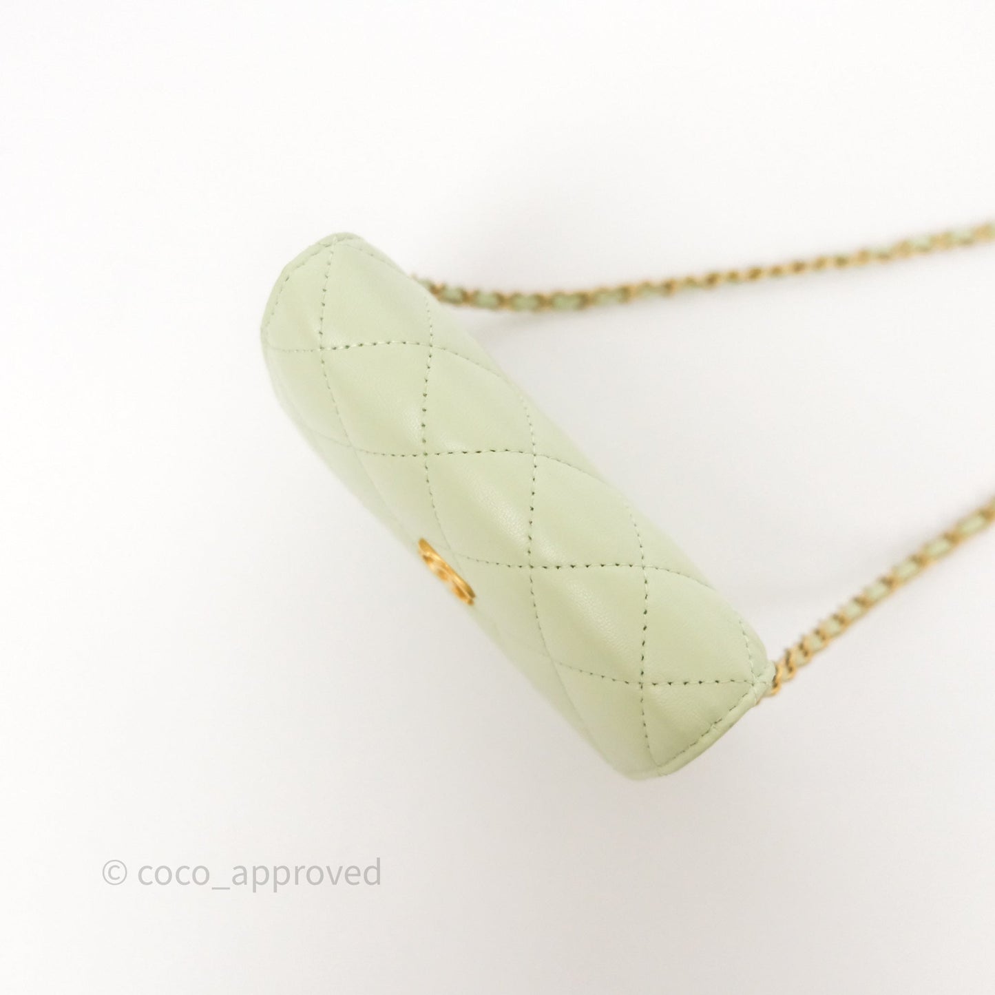 Chanel Pearl Crush Mini Clutch Belt Bag Green Lambskin Aged Gold Hardware