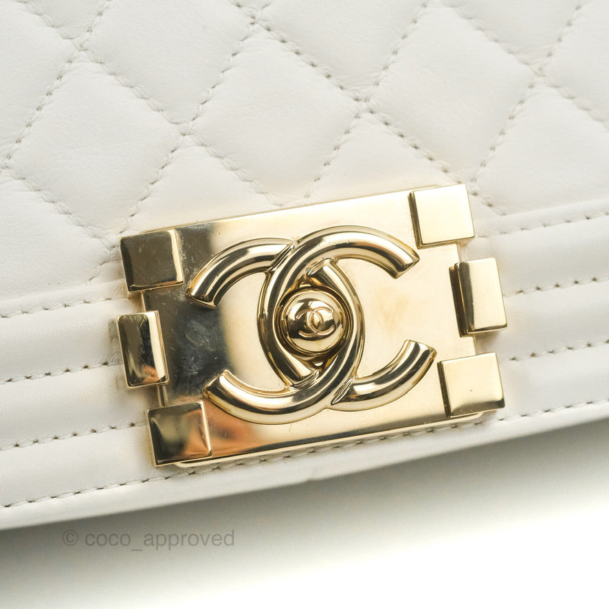 Chanel Medium Boy Bag White Calfskin Gold Hardware
