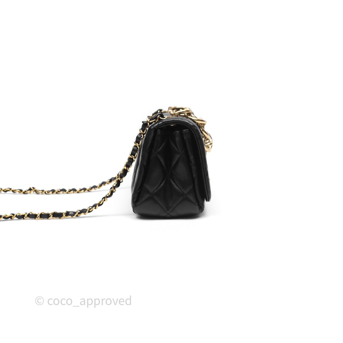 Chanel Quilted Color Match Chain Flap Black Lambskin Gold Hardware