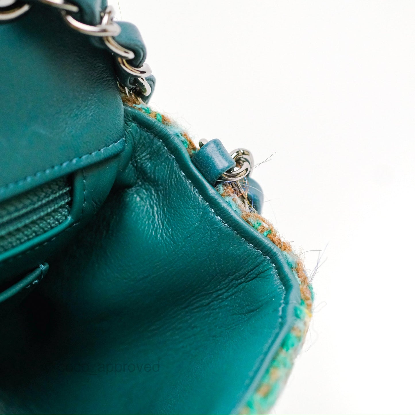 Chanel Mini Rectangular Flap Quilted Green Tweed Gun Metal 23A