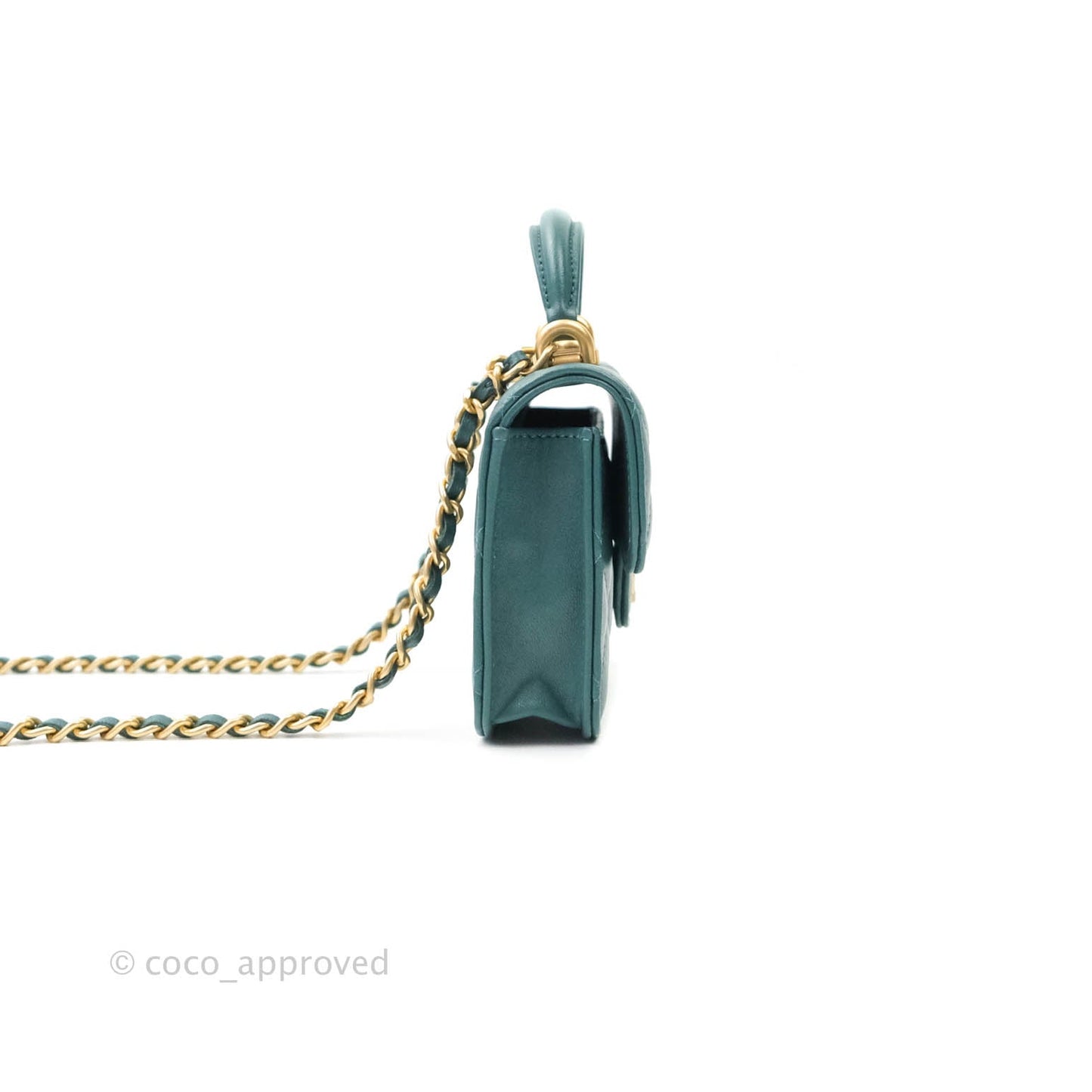 Chanel Flap Coin Purse With Chain Green Lambskin Aged Gold Hardware