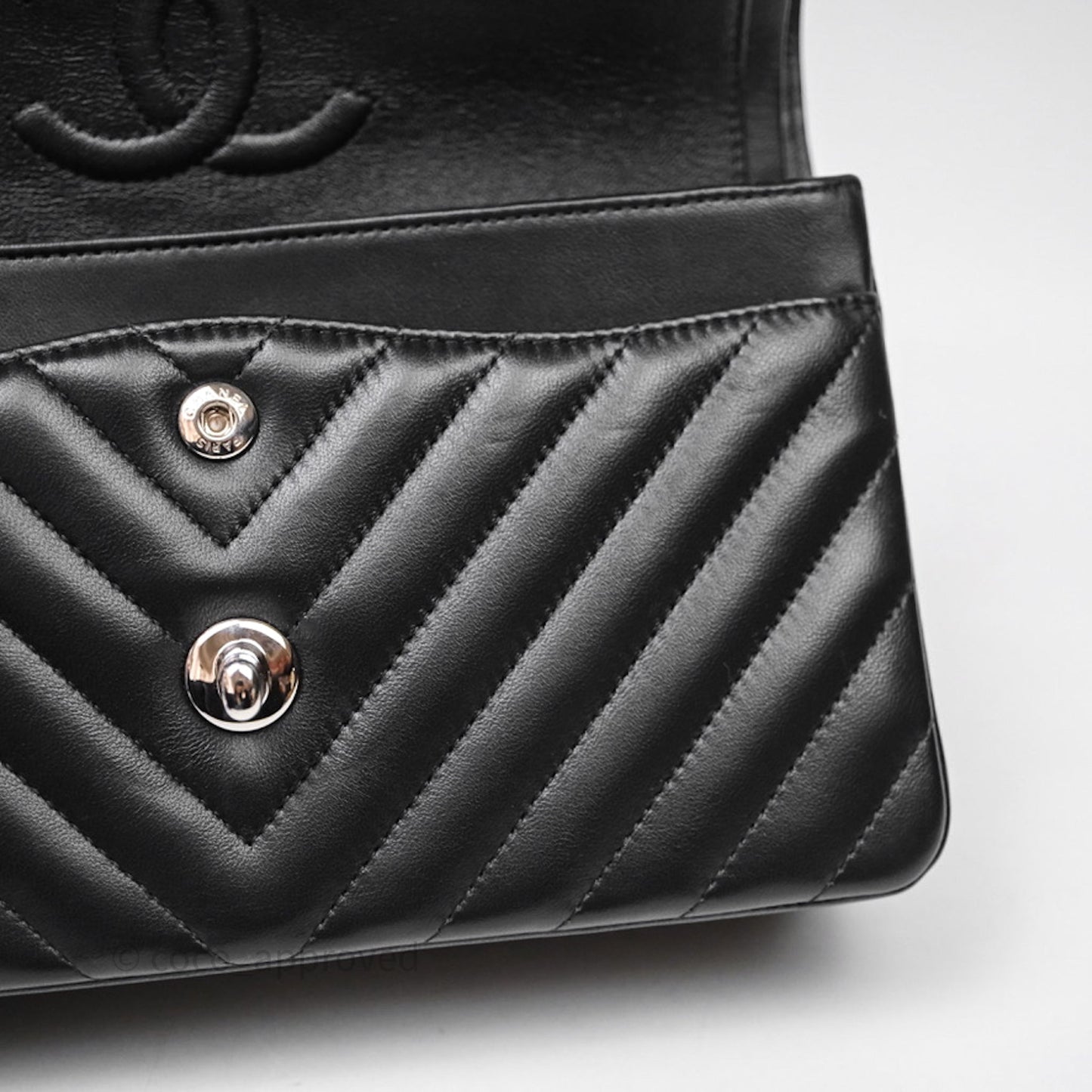 Chanel Small Classic Chevron Flap Black Lambskin Silver Hardware