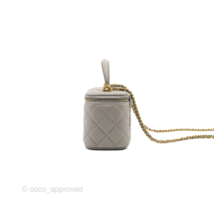 Chanel Vanity Rectangular Top Handle Grey Lambskin Gold Hardware