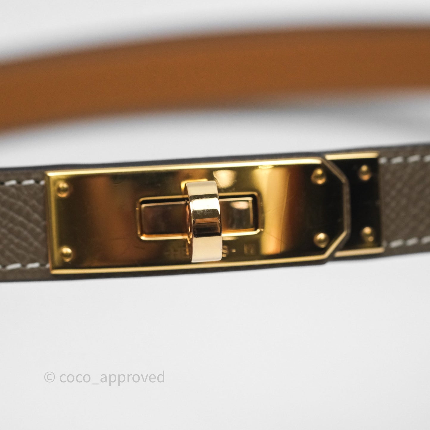 Hermès Kelly Buckle Belt Etoupe Epsom Rose Gold Hardware