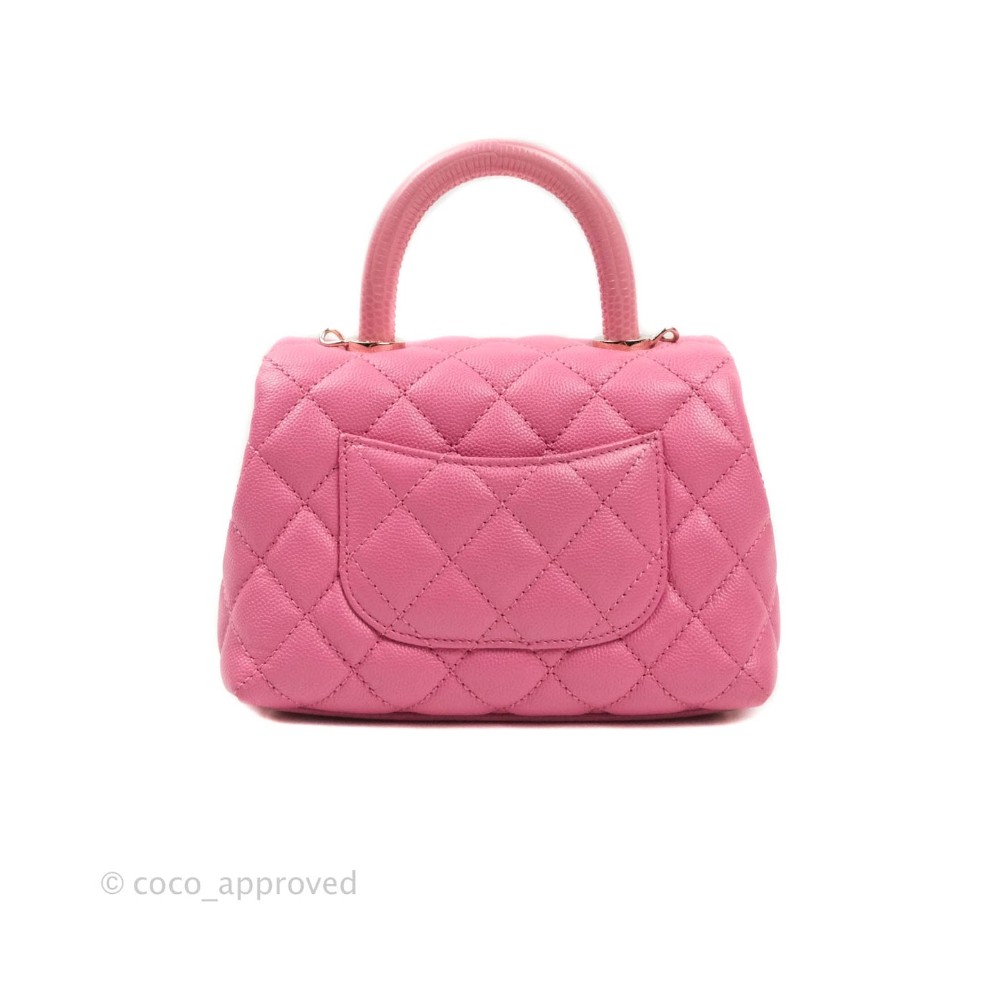Chanel Extra Mini Coco Handle Quilted Pink Caviar Lizard Embossed Handle Gold Hardware