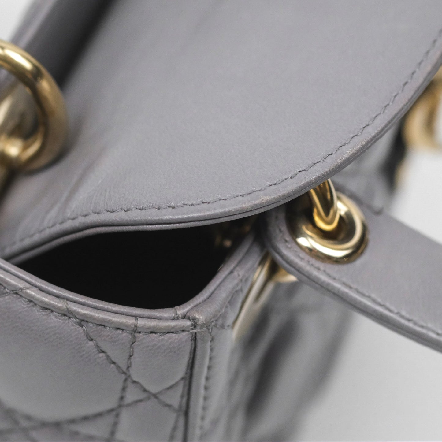 Christian Dior Mini Lady Dior Grey Lambskin Cannage Gold Hardware