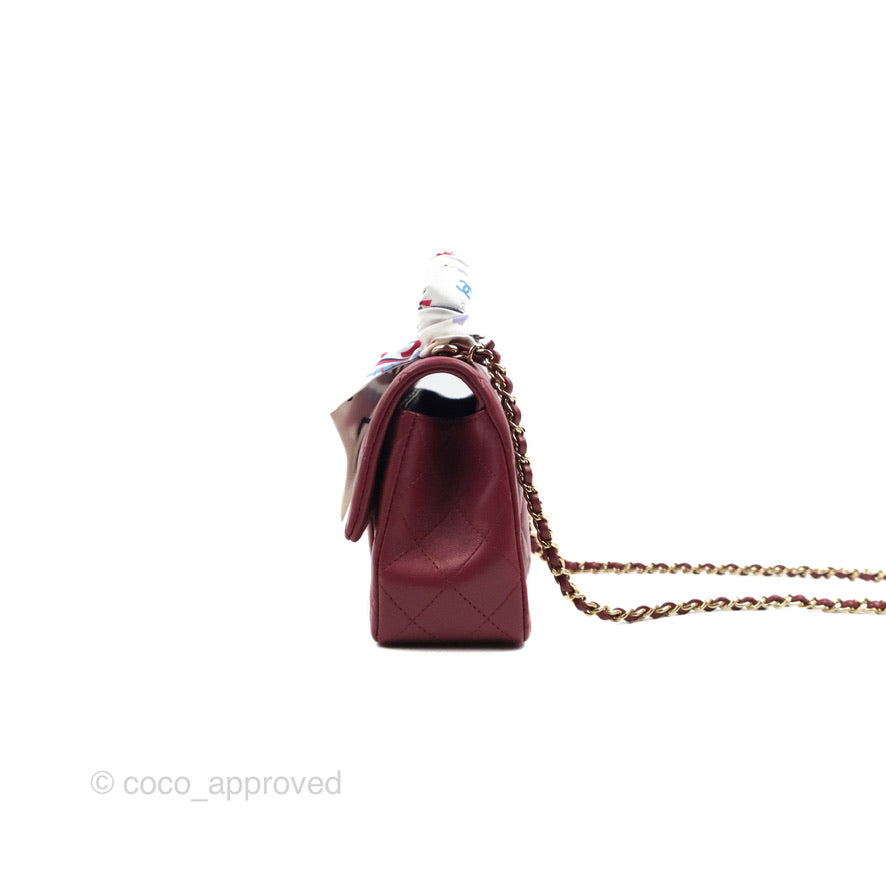 Chanel Top Handle Mini Rectangular Flap Bag Burgundy Lambskin Gold Hardware