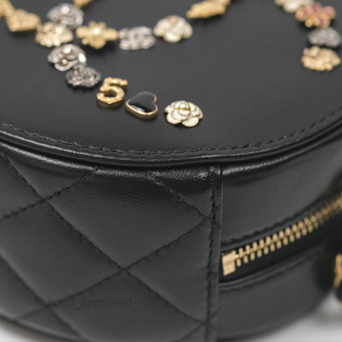 Chanel Studded CC Round Clutch With Chain Black Lambskin Gold Hardware