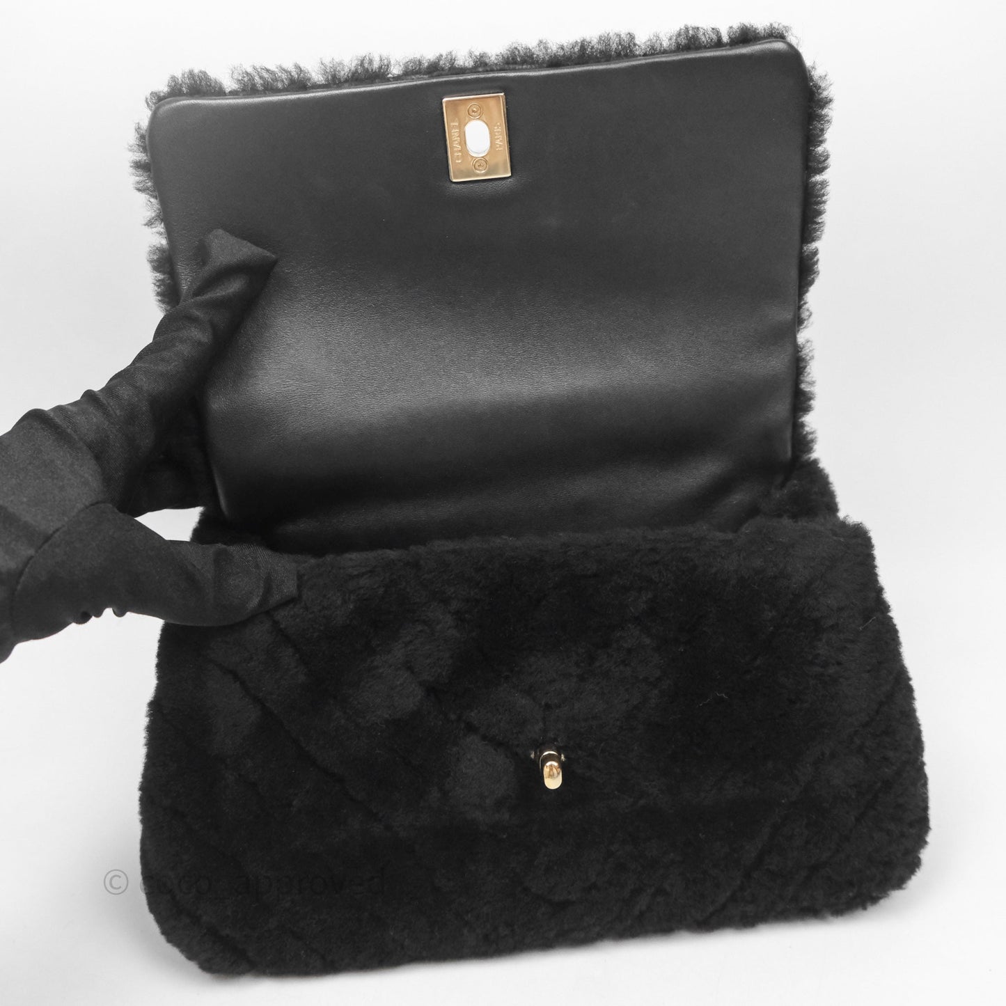 Chanel Small Coco Handle Shearling Black Gold Hardware
