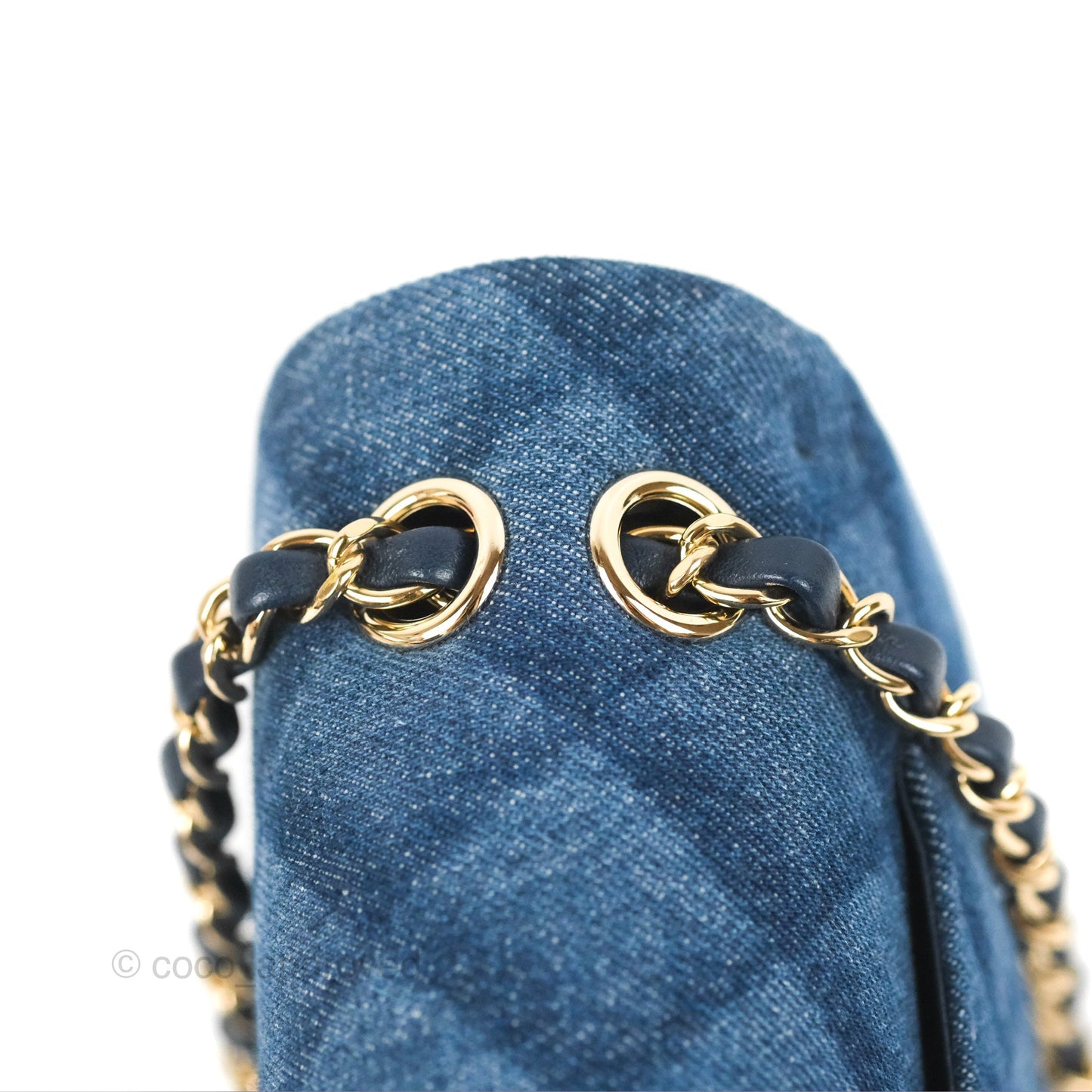 Chanel M/L Quilted Medium Double Flap Dark Blue Printed Denim 22B
