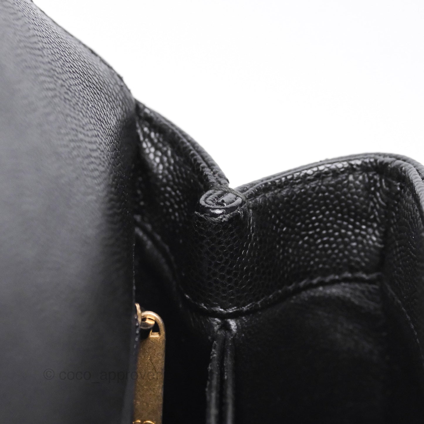 Chanel Small Coco Handle Chevron Black Caviar Aged Gold Hardware Lizard Handle