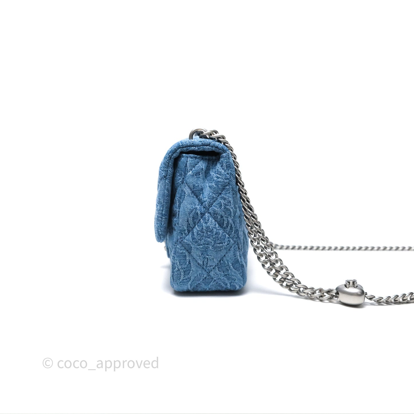 Chanel Mini Flap Bag Heart Adjustable Chain Camellia Denim Aged Gold Hardware